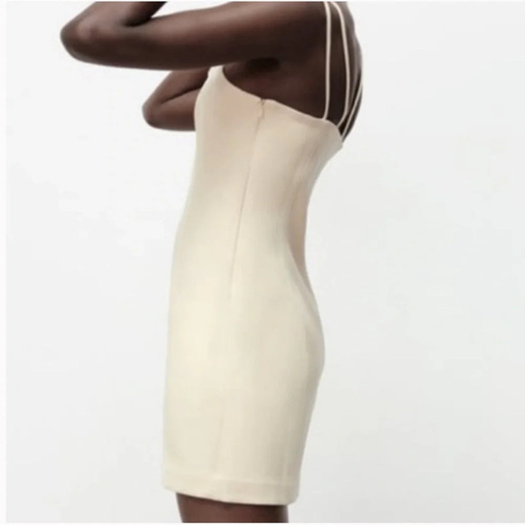 NWT Zara Cream Off White Tan Sweetheart Neckline Mini Dress‎ Size Medium - Picture 2 of 10